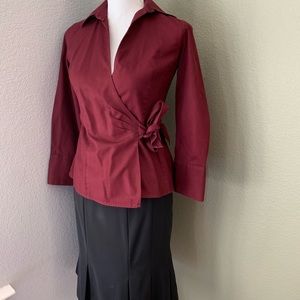 Ann Taylor  wrap blouse burgundy size 2